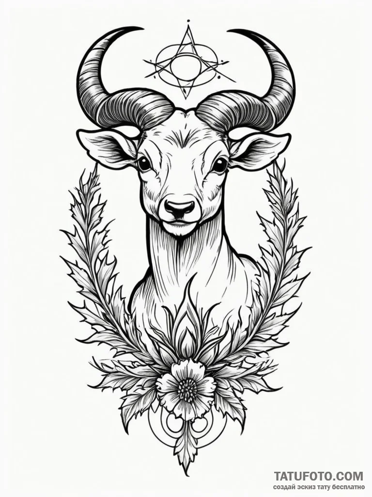 Tattoo sketch a zodiac animal integrated with... - эскиз тату (№1752735548_0, 17.07.2025 06:59) — Tatufoto.com
