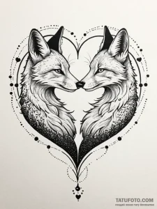 Tattoo design two foxes, their tails forming... - эскиз тату (№1752736330_0, 17.07.2025 07:12) — Tatufoto.com