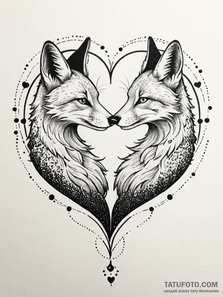 Tattoo design two foxes, their tails forming... - эскиз тату (№1752736330_0, 17.07.2025 07:12) — Tatufoto.com