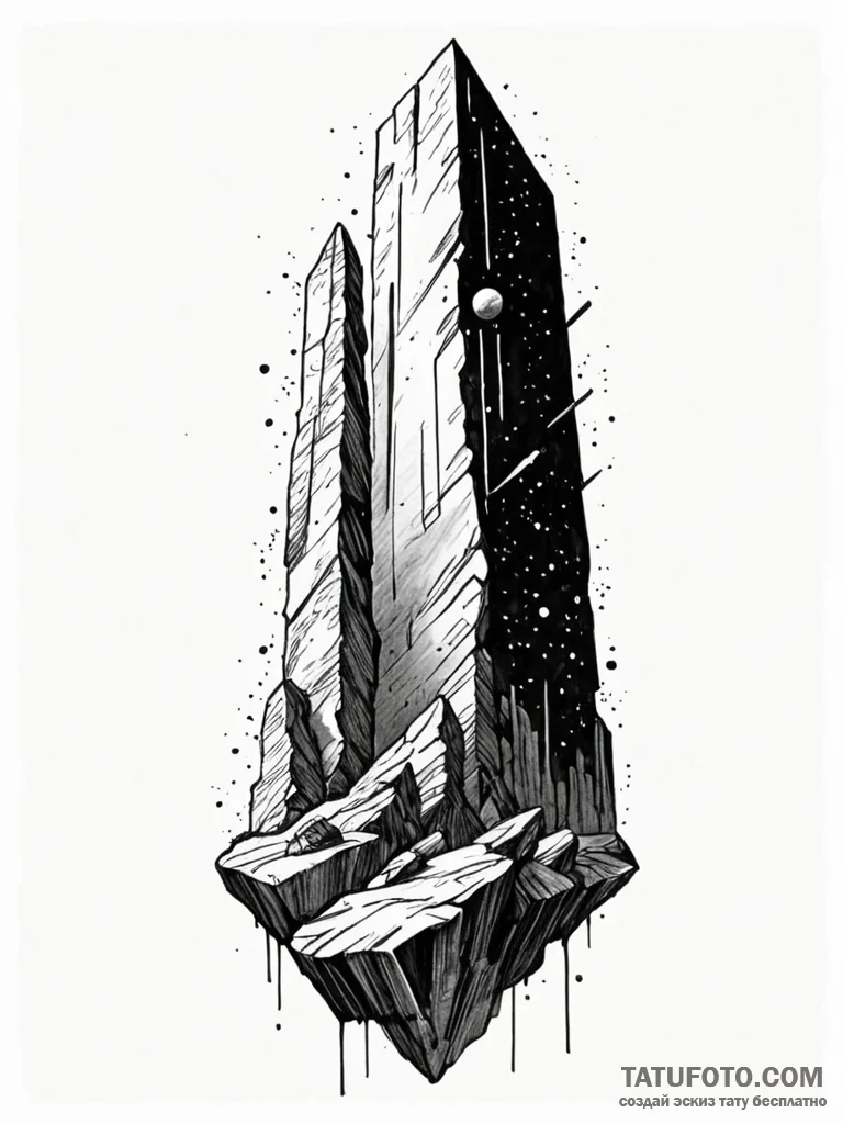 A minimalist linework tattoo of the monolith... - эскиз тату (№1752736406_0, 17.07.2025 07:13) — Tatufoto.com