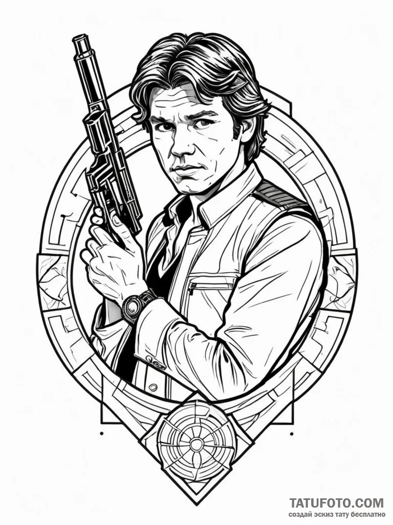 Neo-traditional portrait of han solo, with a… — эскиз тату (№1752736633_0, 17.07.2025 07:17) — Tatufoto.com
