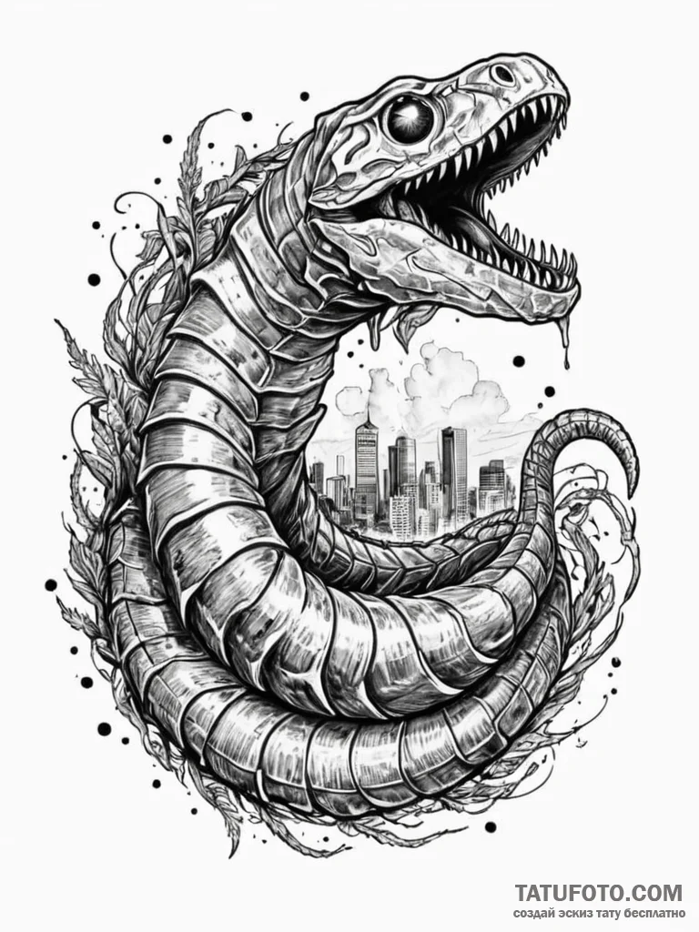 A trash polka composition of a sandworm, spic... - эскиз тату (№1752736861_0, 17.07.2025 07:21) — Tatufoto.com