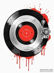 A detailed close-up of a vinyl record being p... - эскиз тату (№1752736937_0, 17.07.2025 07:22) — Tatufoto.com