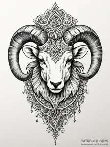 Tattoo sketch a stylized ram's head, with a f... - эскиз тату (№1752737089_0, 17.07.2025 07:24) — Tatufoto.com