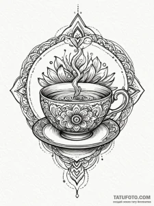 Tattoo sketch a delicate teacup with a steami... - эскиз тату (№1752737164_0, 17.07.2025 07:26) — Tatufoto.com