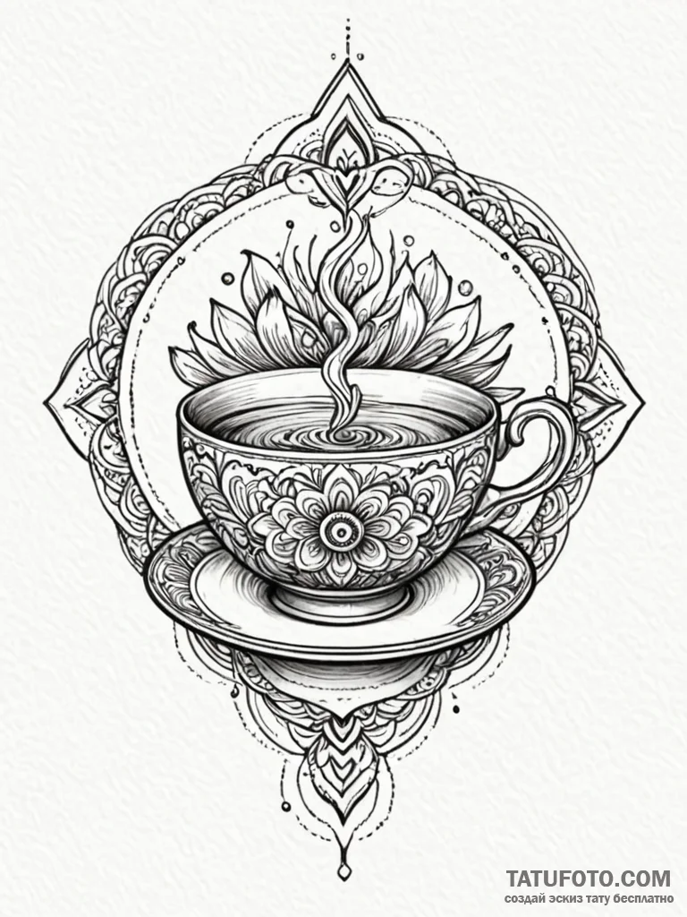 Tattoo sketch a delicate teacup with a steami... - эскиз тату (№1752737164_0, 17.07.2025 07:26) — Tatufoto.com