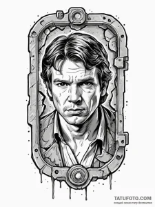A trash polka tattoo of han solo frozen in ca... - эскиз тату (№1752737630_0, 17.07.2025 07:33) — Tatufoto.com
