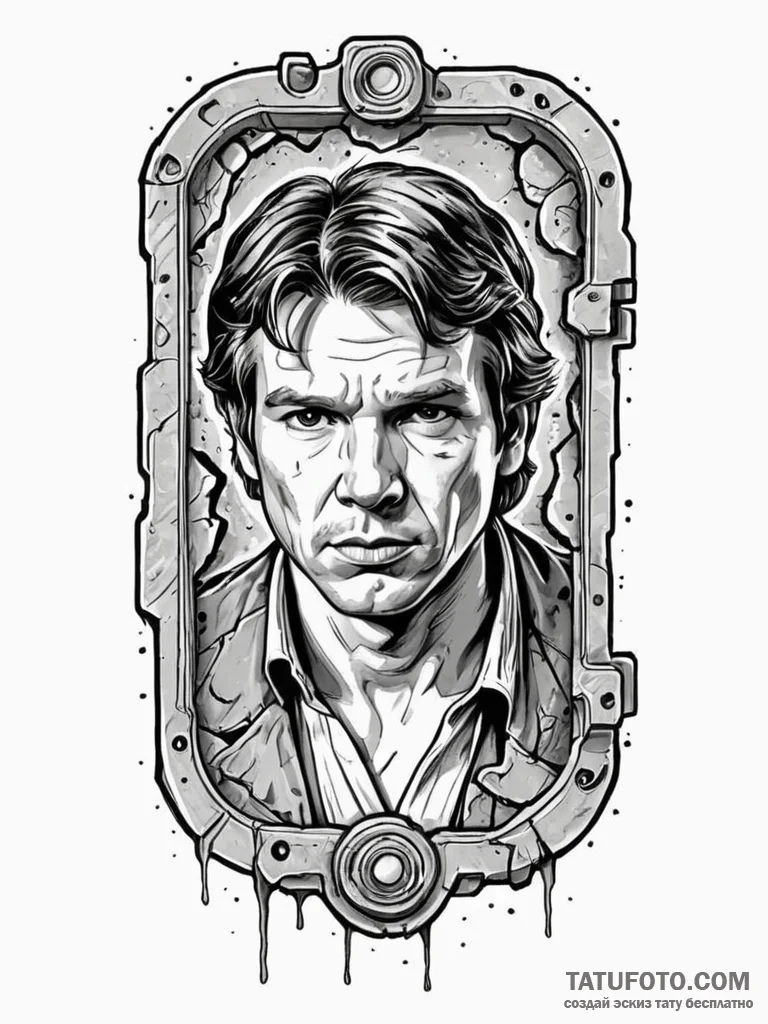 A trash polka tattoo of han solo frozen in ca… — эскиз тату (№1752737630_0, 17.07.2025 07:33) — Tatufoto.com