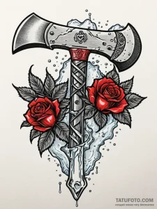 Tattoo sketch a climbing axe embedded in ice,... - эскиз тату (№1752738176_0, 17.07.2025 07:42) — Tatufoto.com