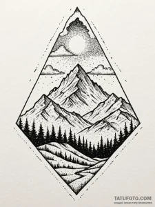 A majestic, snow-capped mountain peak breakin... - эскиз тату (№1752738254_0, 17.07.2025 07:44) — Tatufoto.com