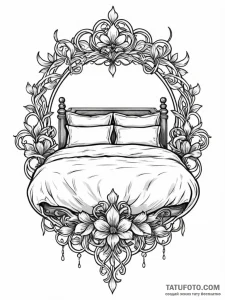 Tattoo sketch a simple bed with two pillows.,... - эскиз тату (№1752738798_0, 17.07.2025 07:53) — Tatufoto.com