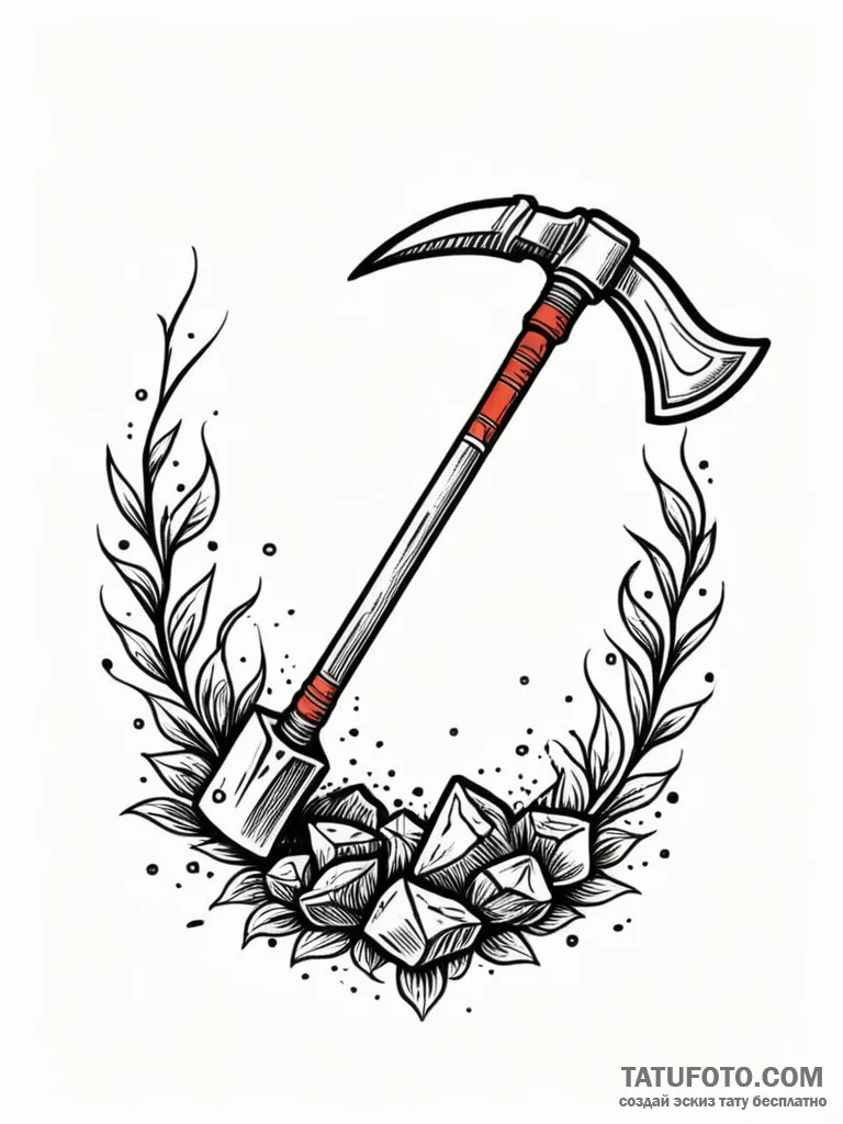 Tattoo design a miner's pickaxe, symbolizing... - эскиз тату (№1752738877_0, 17.07.2025 07:54) — Tatufoto.com