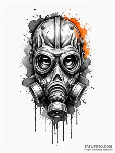 Tattoo sketch a stylized gas mask with a sing... - эскиз тату (№1752739181_0, 17.07.2025 07:59) — Tatufoto.com