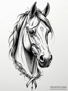 Horse, concept art for tattoo, on a clean whi... - эскиз тату (№1752739488_0, 17.07.2025 08:04) — Tatufoto.com