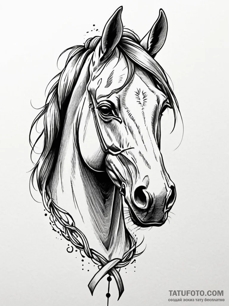 Horse, concept art for tattoo, on a clean whi… — эскиз тату (№1752739488_0, 17.07.2025 08:04) — Tatufoto.com