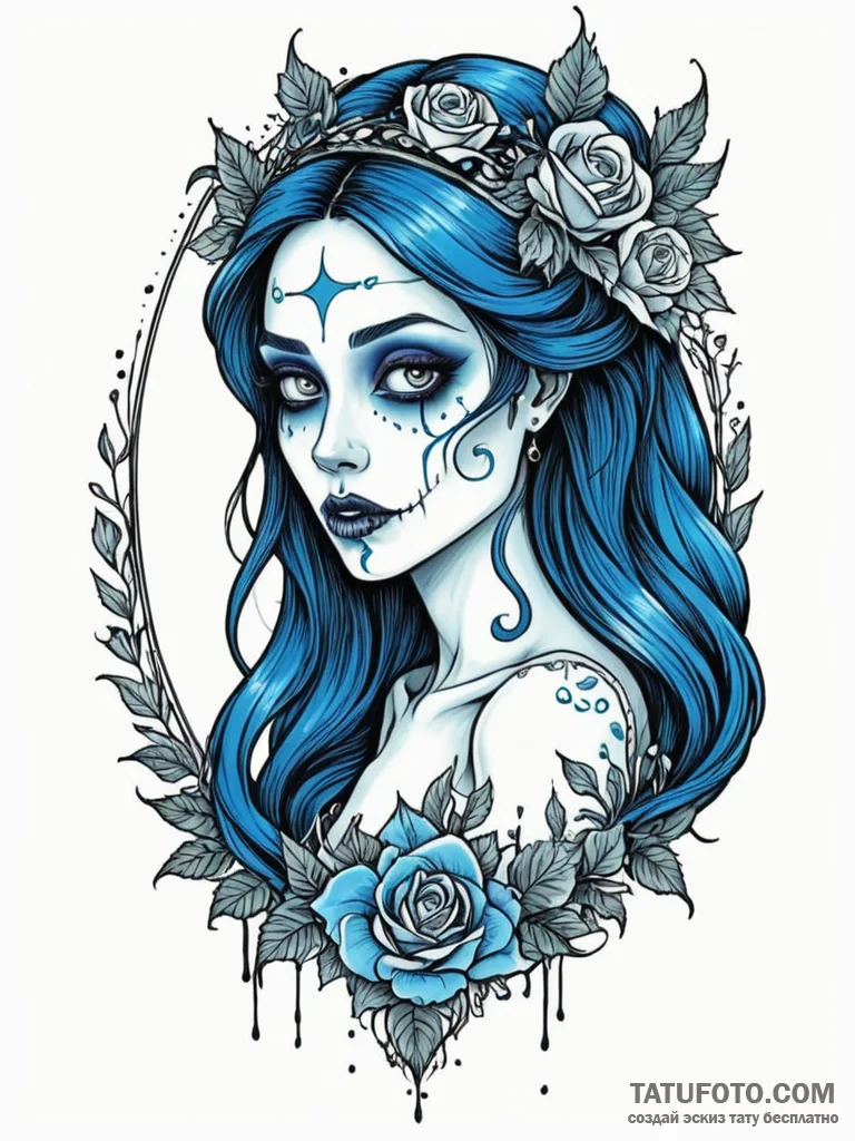 A neo-traditional tattoo of the corpse bride,... - эскиз тату (№1752739568_0, 17.07.2025 08:06) — Tatufoto.com