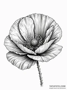 Tattoo sketch a single poppy in bloom its pet... - эскиз тату (№1752739887_0, 17.07.2025 08:11) — Tatufoto.com