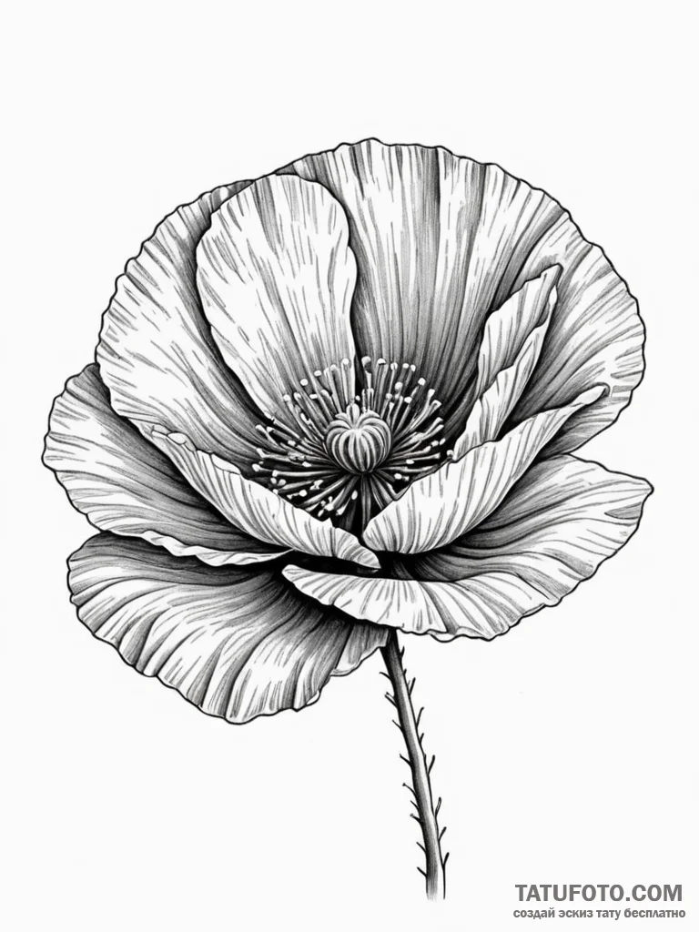 Tattoo sketch a single poppy in bloom its pet... - эскиз тату (№1752739887_0, 17.07.2025 08:11) — Tatufoto.com