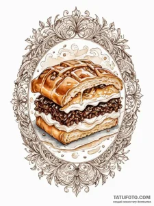 A watercolor sketch of the "strudel with crea... - эскиз тату (№1752740476_0, 17.07.2025 08:21) — Tatufoto.com