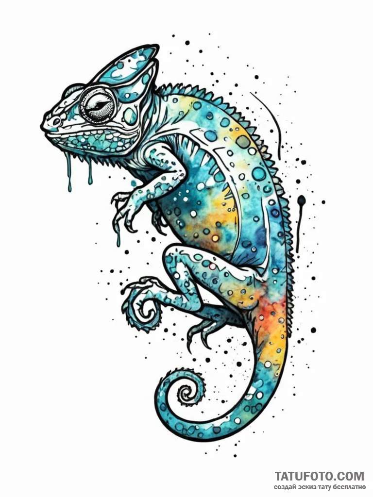 Chameleon, ink illustration for tattoo, on a... - эскиз тату (№1752740783_0, 17.07.2025 08:26) — Tatufoto.com