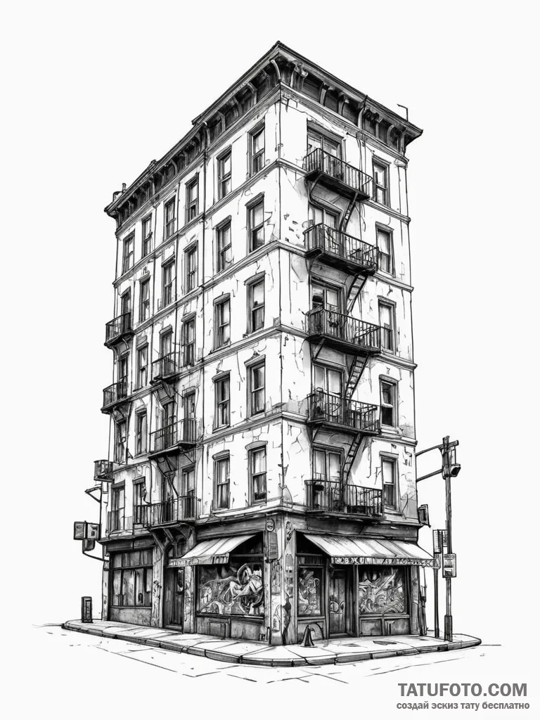 A street art mural covering the entire side o… — эскиз тату (№1752741087_0, 17.07.2025 08:31) — Tatufoto.com