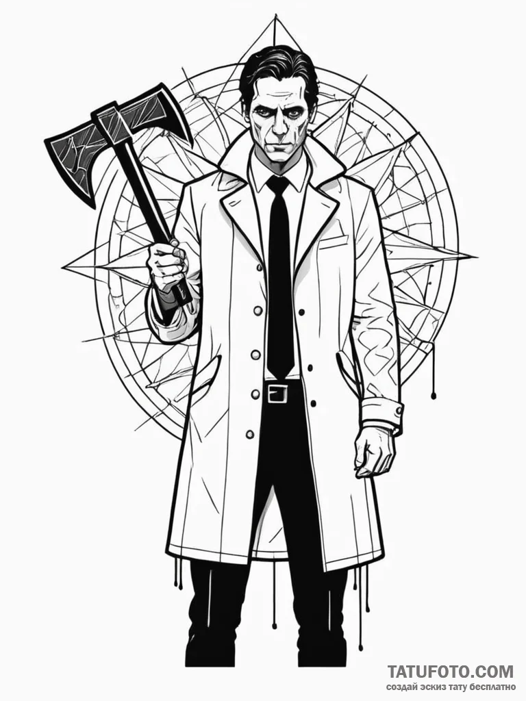 A trash polka portrait of patrick bateman fro... - эскиз тату (№1752741769_0, 17.07.2025 08:42) — Tatufoto.com