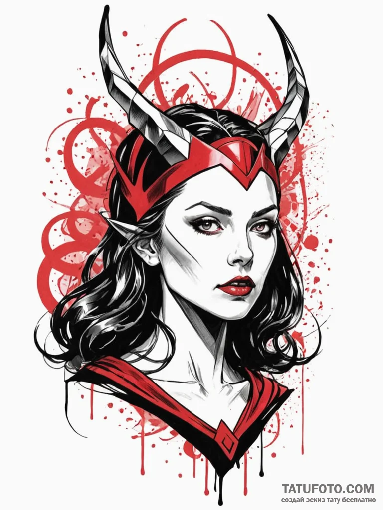 A sketch of the scarlet witch (wanda maximoff... - эскиз тату (№1752742608_0, 17.07.2025 08:56) — Tatufoto.com