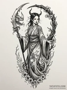 Tattoo sketch: marzanna depicted as a skeleta... - эскиз тату (№1752743601_0, 17.07.2025 09:13) — Tatufoto.com