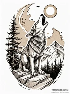 Tattoo design a wolf howling victoriously on... - эскиз тату (№1752743983_0, 17.07.2025 09:19) — Tatufoto.com
