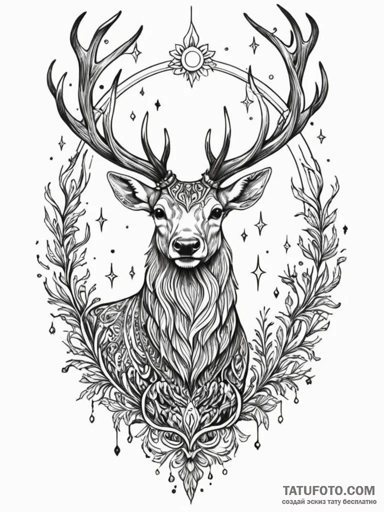 A linework tattoo of harry's stag patronus, e... - эскиз тату (№1752744675_0, 17.07.2025 09:31) — Tatufoto.com