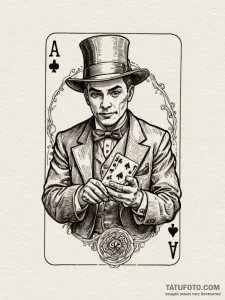 A person performing a magic trick with a deck... - эскиз тату (№1752745057_0, 17.07.2025 09:37) — Tatufoto.com