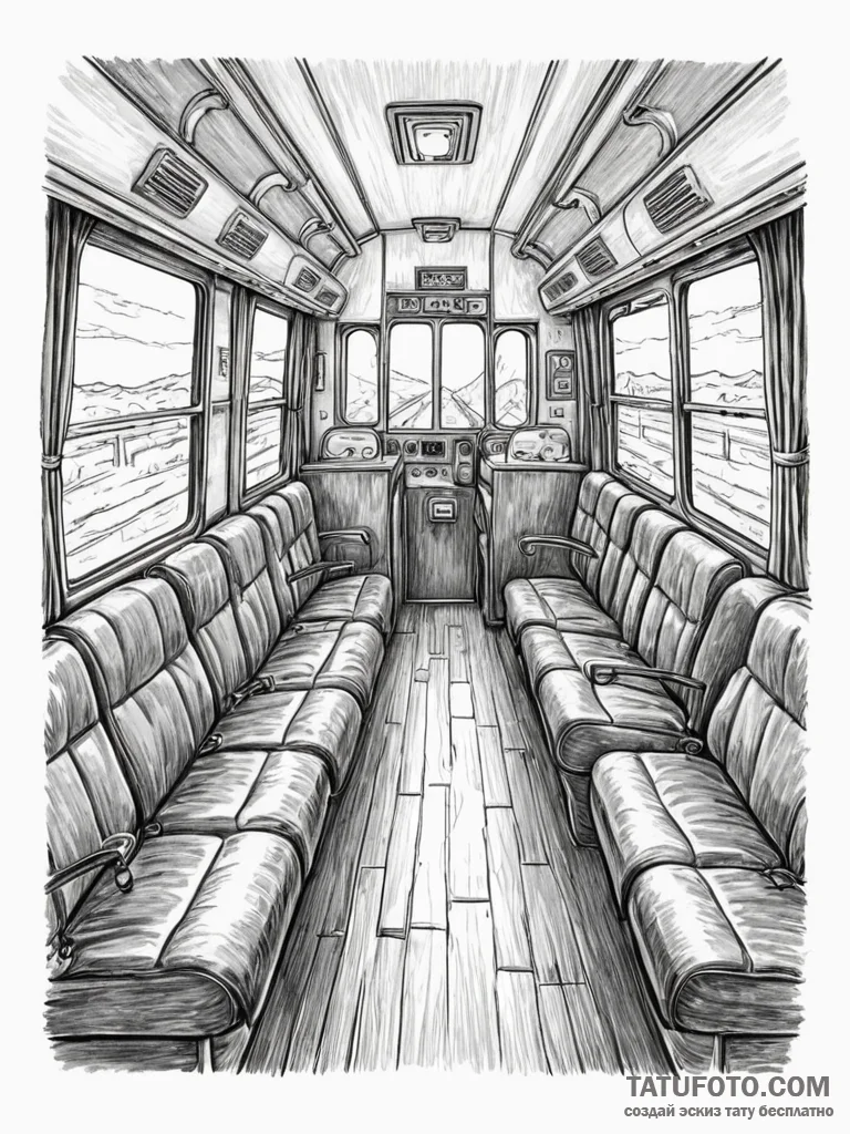 The interior of a sleeper car on a long-dista... - эскиз тату (№1752745134_0, 17.07.2025 09:38) — Tatufoto.com