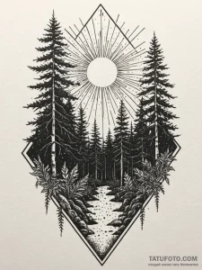A sunbeam piercing through the canopy of a de... - эскиз тату (№1752746378_0, 17.07.2025 09:59) — Tatufoto.com
