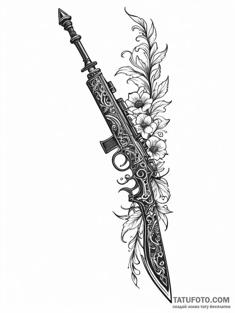 Tattoo sketch a stylized bayonet attached to... - эскиз тату (№1752747002_0, 17.07.2025 10:10) — Tatufoto.com