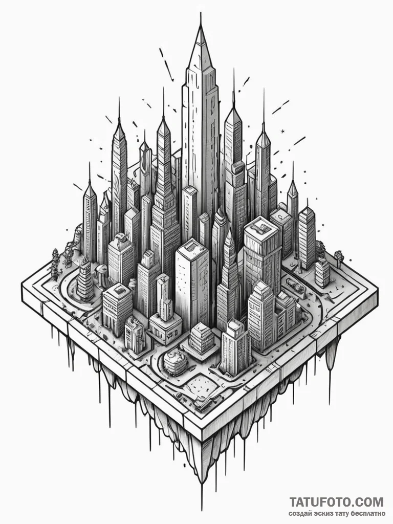 Tattoo design an isometric view of a futurist... - эскиз тату (№1752747078_0, 17.07.2025 10:11) — Tatufoto.com