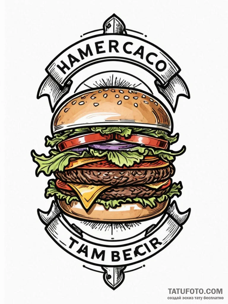 Hamburger, tattoo line art, muted color palet... - эскиз тату (№1752748013_0, 17.07.2025 10:26) — Tatufoto.com