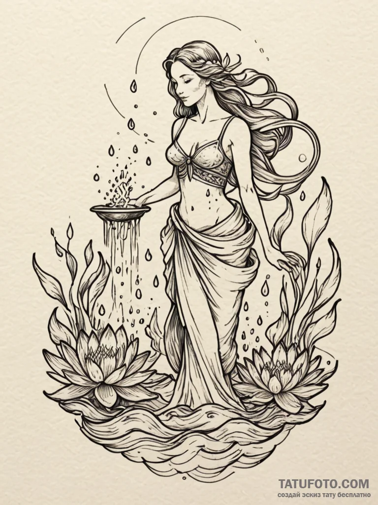 Tattoo sketch aquarius’s water-bearer, pourin… — эскиз тату (№1752748481_0, 17.07.2025 10:34) — Tatufoto.com