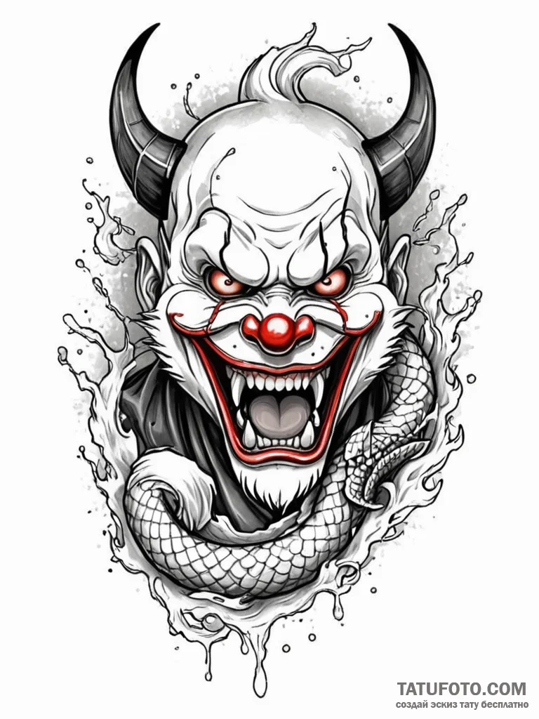 A trash polka portrait of art the clown from... - эскиз тату (№1752749179_0, 17.07.2025 10:46) — Tatufoto.com