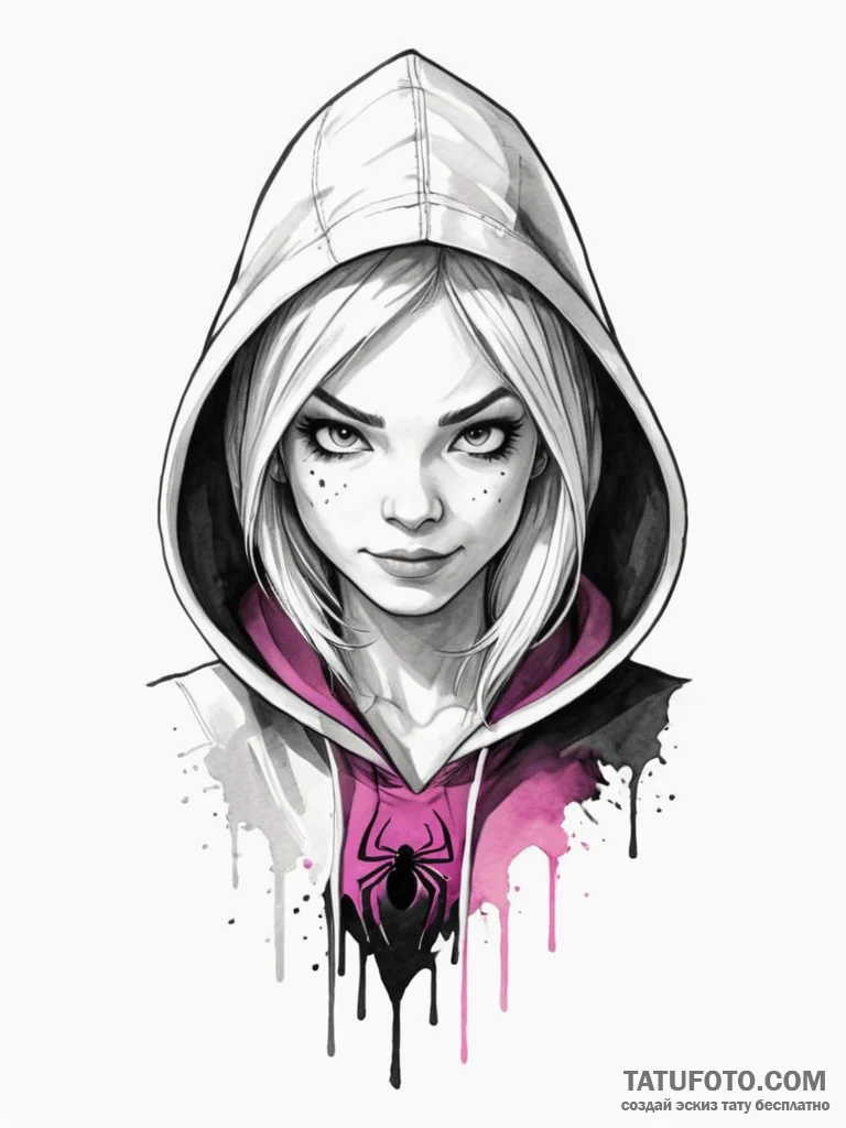 A watercolor sketch of spider-gwen (gwen stac… — эскиз тату (№1752749256_0, 17.07.2025 10:47) — Tatufoto.com