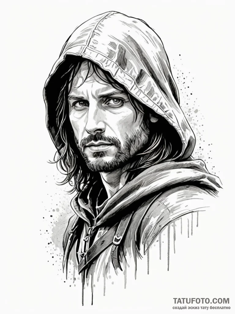 A graphic novel style portrait of aragorn as… — эскиз тату (№1752749333_0, 17.07.2025 10:48) — Tatufoto.com
