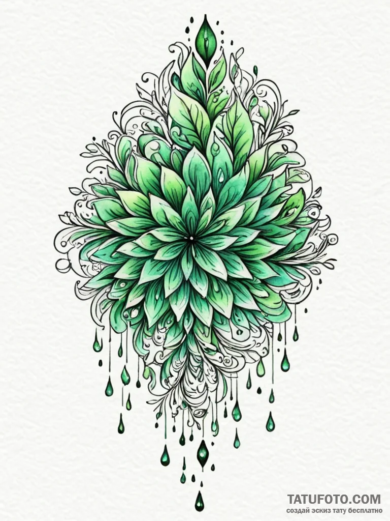 A watercolor sketch of the green code rain fo… — эскиз тату (№1752749412_0, 17.07.2025 10:50) — Tatufoto.com