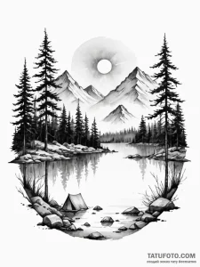 A watercolor sketch of camp crystal lake, ser... - эскиз тату (№1752749568_0, 17.07.2025 10:52) — Tatufoto.com