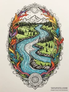 Tattoo design a flowing river of code that tr... - эскиз тату (№1752749802_0, 17.07.2025 10:56) — Tatufoto.com