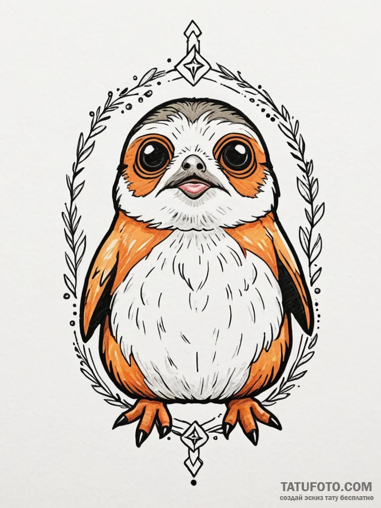 Neo-traditional tattoo of a porg, cute and co... - эскиз тату (№1752749879_0, 17.07.2025 10:57) — Tatufoto.com