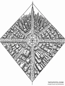 A drone shot of a perfectly symmetrical urban... - эскиз тату (№1752750270_0, 17.07.2025 11:04) — Tatufoto.com