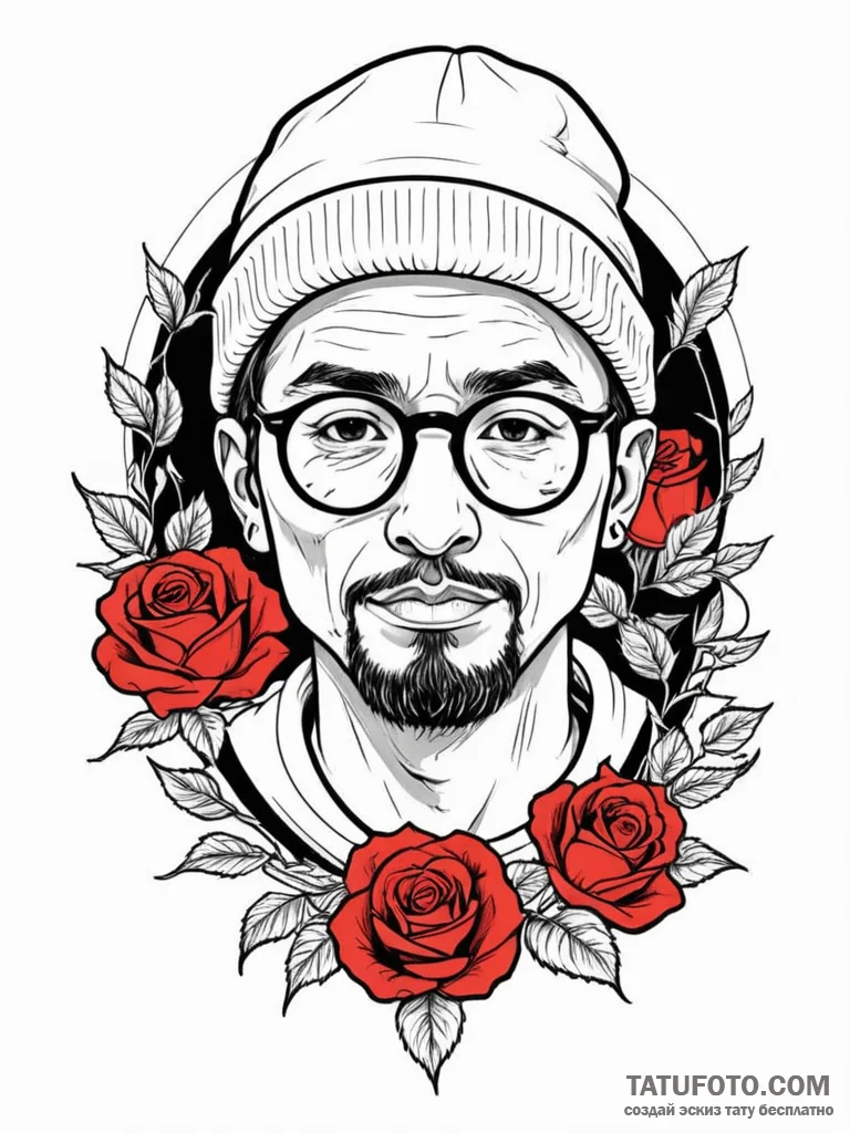 A linework portrait of léon with his round gl... - эскиз тату (№1752750498_0, 17.07.2025 11:08) — Tatufoto.com