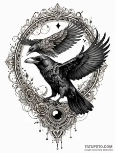 A trash polka composition of a raven with a t... - эскиз тату (№1752750964_0, 17.07.2025 11:16) — Tatufoto.com