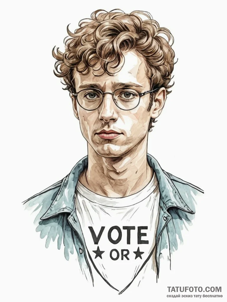 A watercolor portrait of napoleon dynamite, w... - эскиз тату (№1752751288_0, 17.07.2025 11:21) — Tatufoto.com