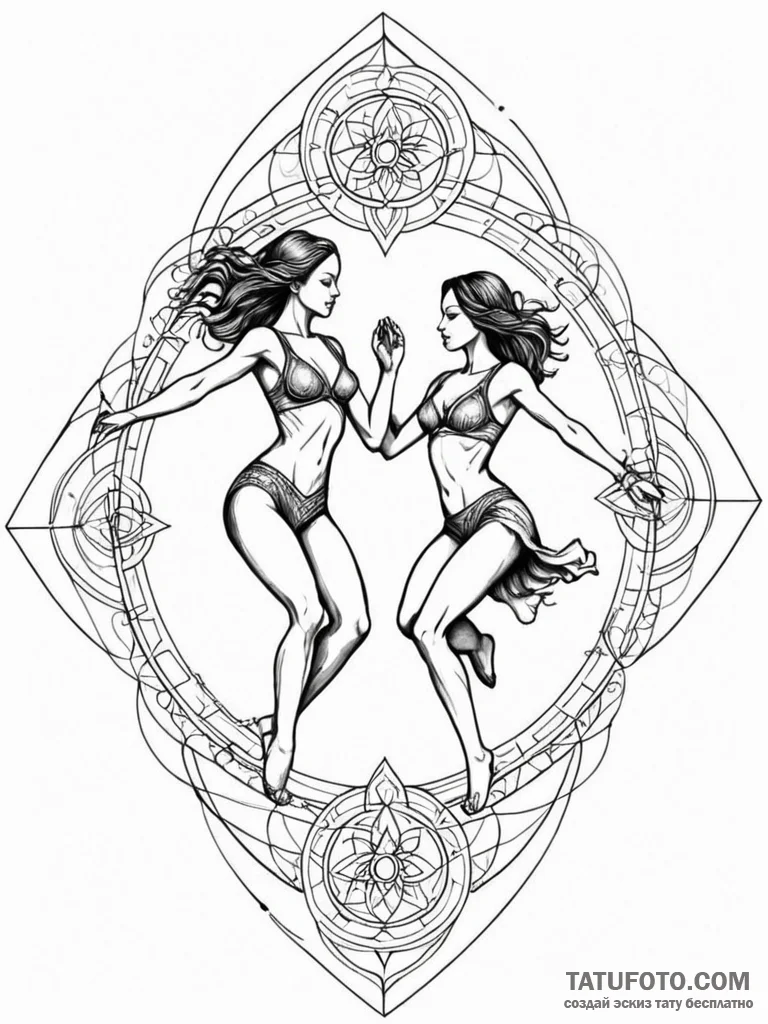 A linework tattoo of the "dancing" scene with... - эскиз тату (№1752751368_0, 17.07.2025 11:22) — Tatufoto.com