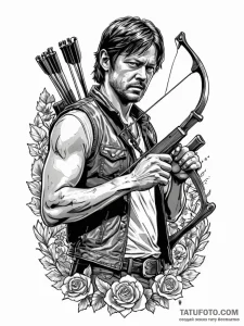A sketch of daryl dixon from the walking dead... - эскиз тату (№1752751928_0, 17.07.2025 11:32) — Tatufoto.com